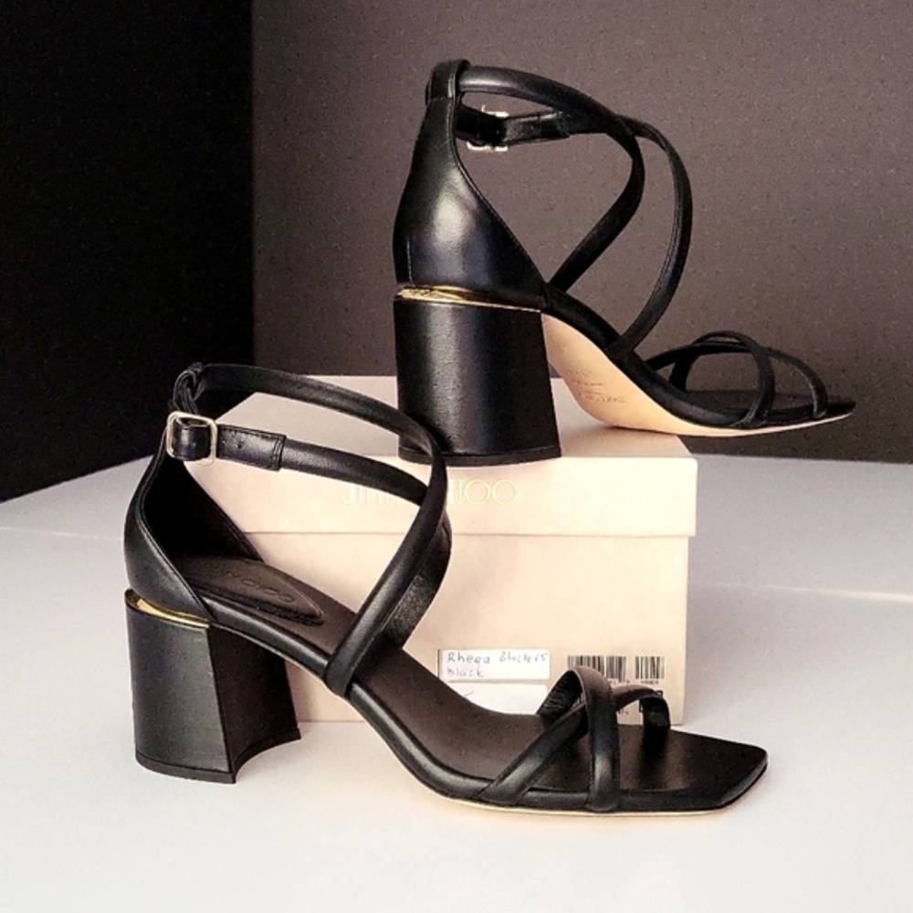 NIB$795 Jimmy Choo Rheea 65 Logo Block Heel Crisscross Leather Sandals 39.5, 9.5 - Picture 11 of 16